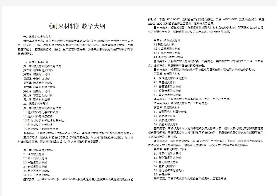 耐火材料教学大纲