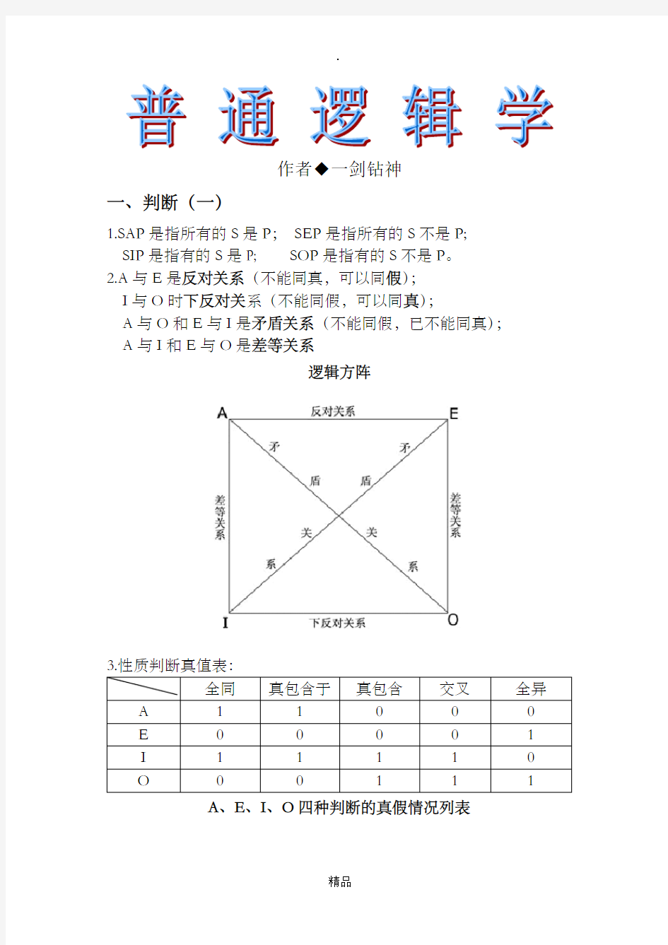 自考普通逻辑学知识点及公式