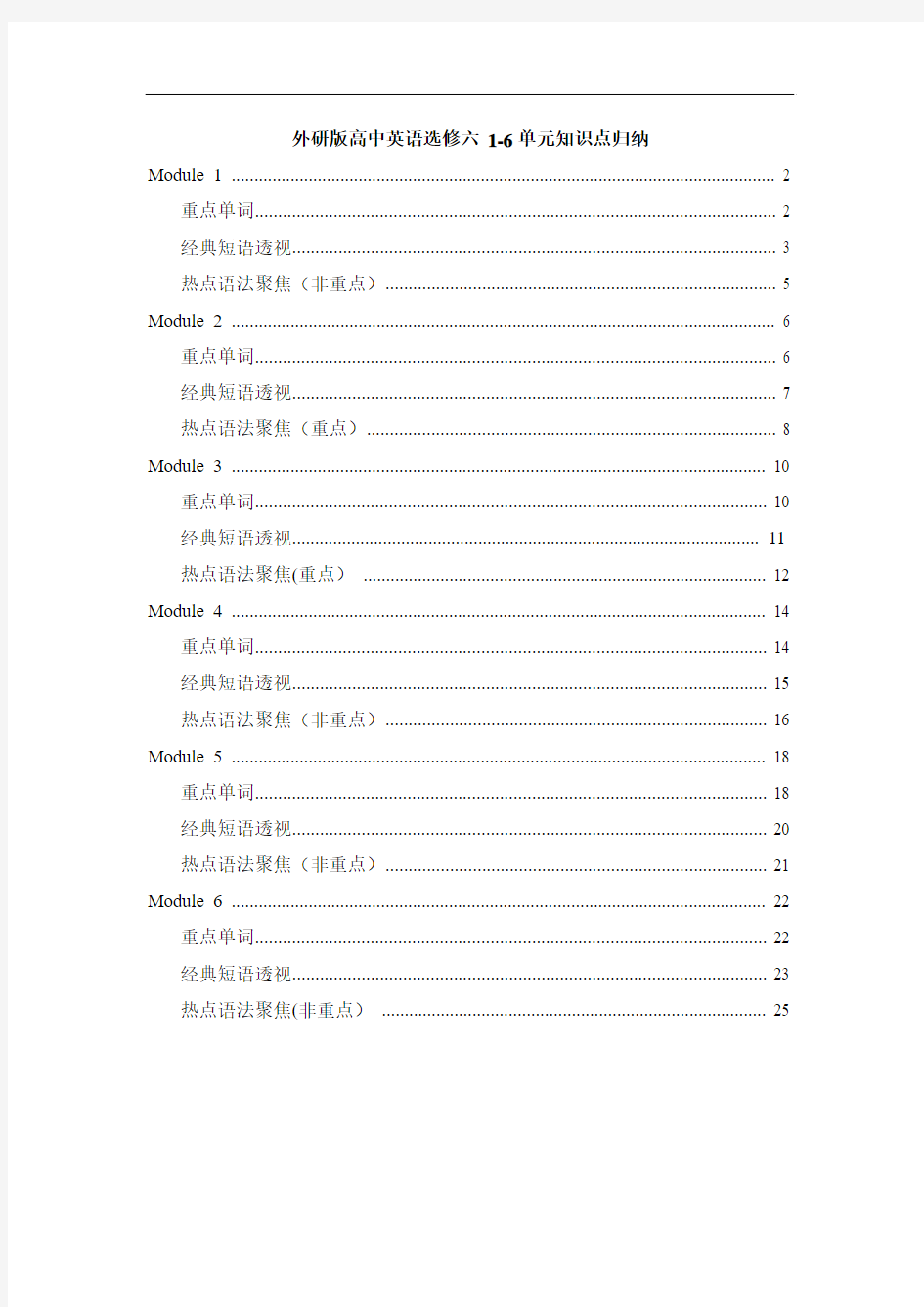 外研社 高中英语选修六课文语言点归纳总结