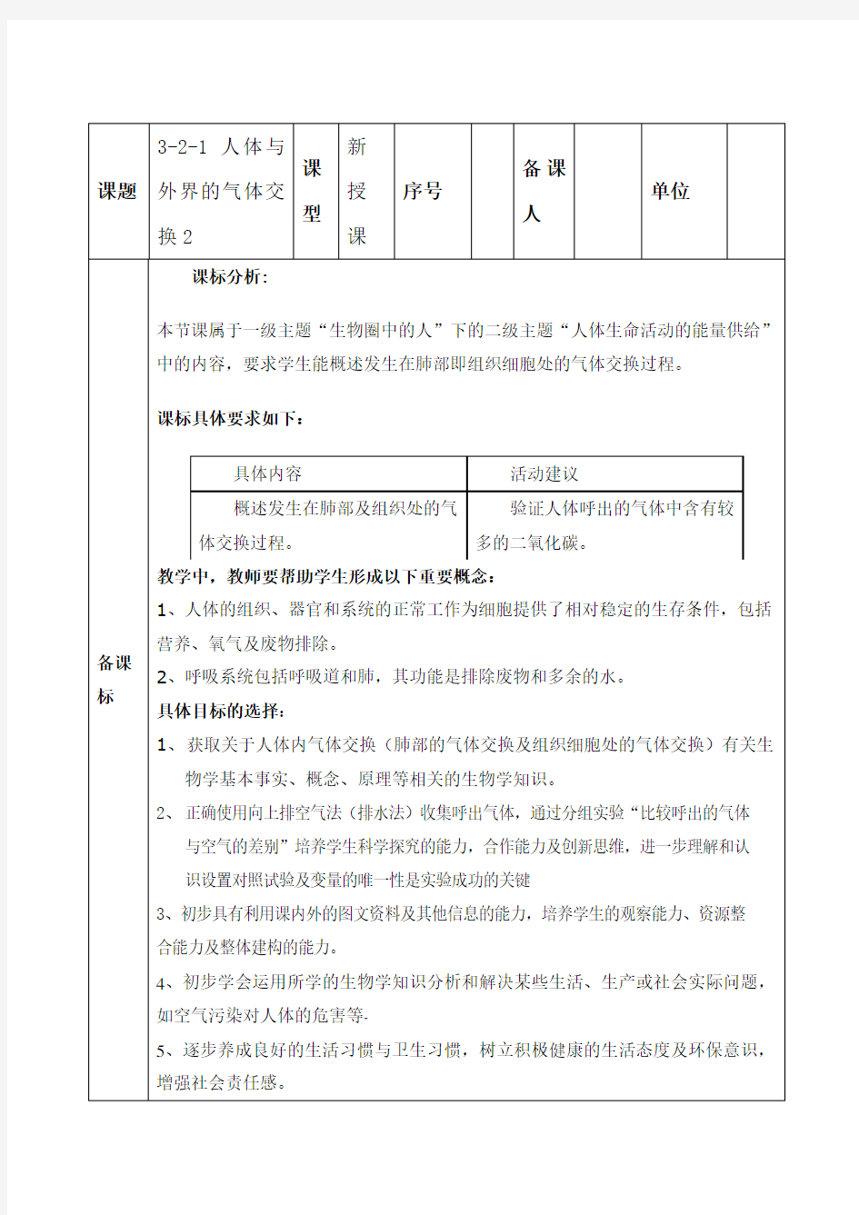 人体内的气体交换