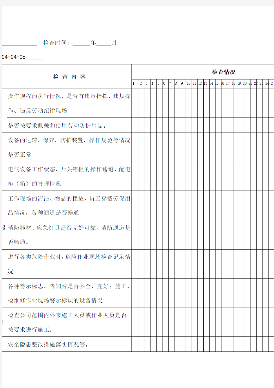 安全员日常安全检查表()