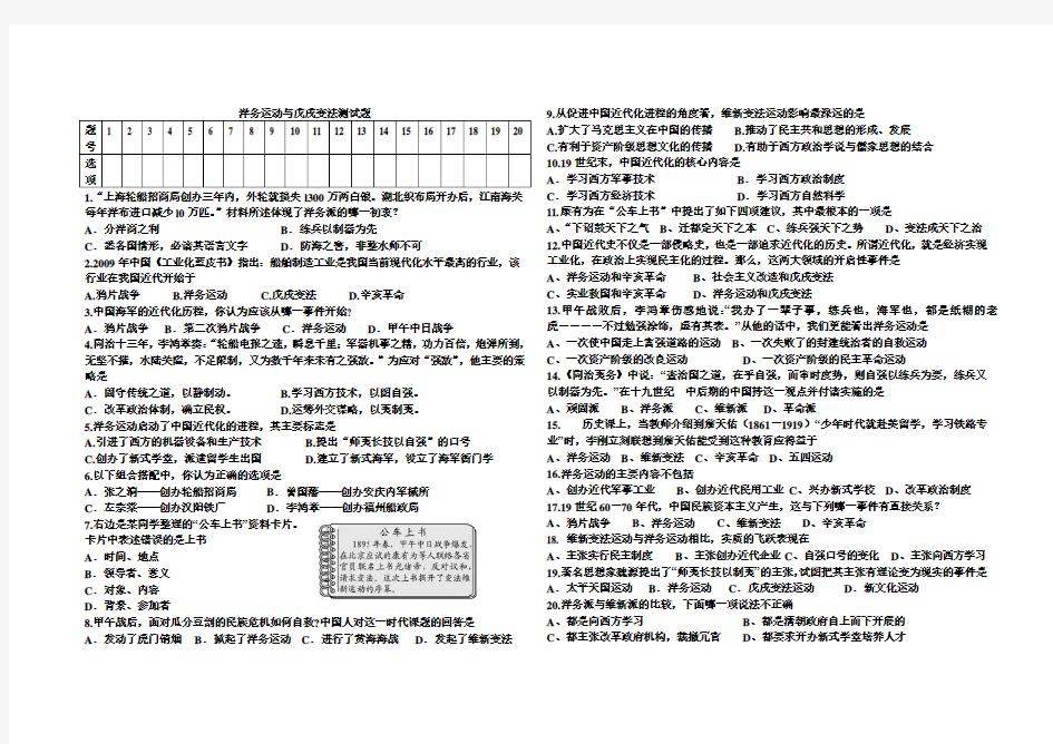 洋务运动与戊戌变法测试题