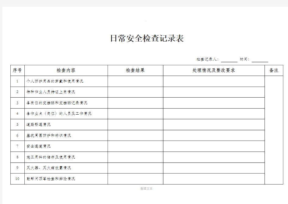 每日安全检查记录表