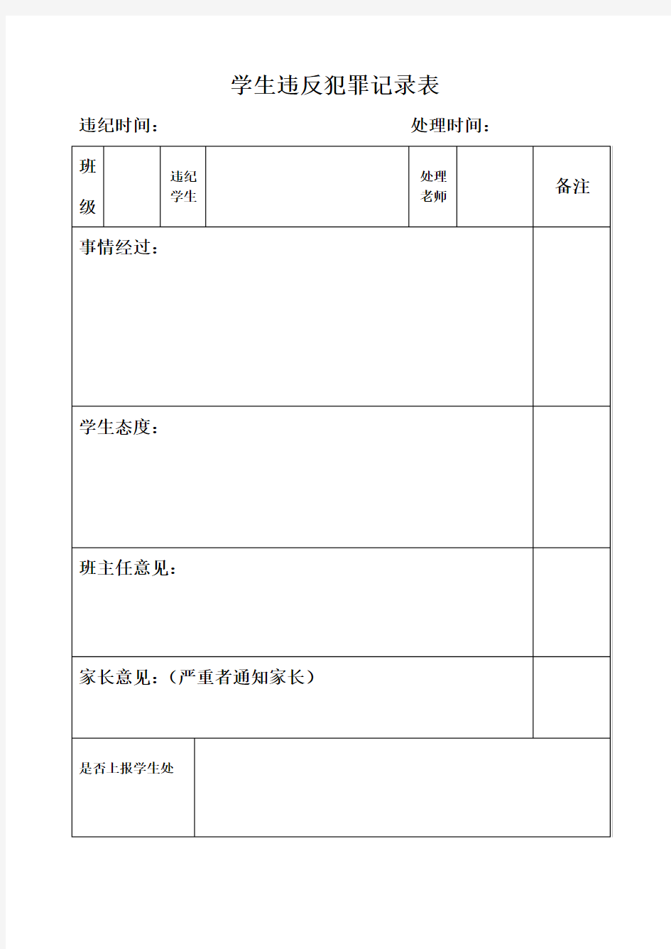 5学生违纪处理记录表