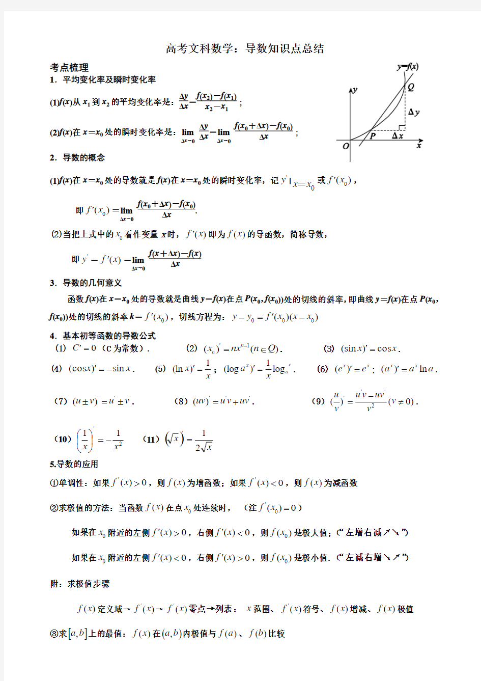 高考文科数学：导数知识点总结