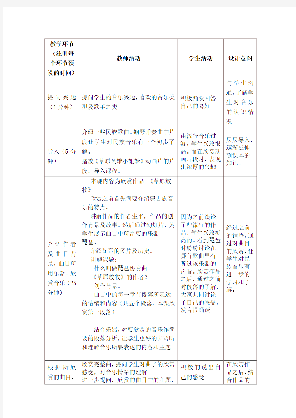 音乐鉴赏——学会聆听        教学设计与反思