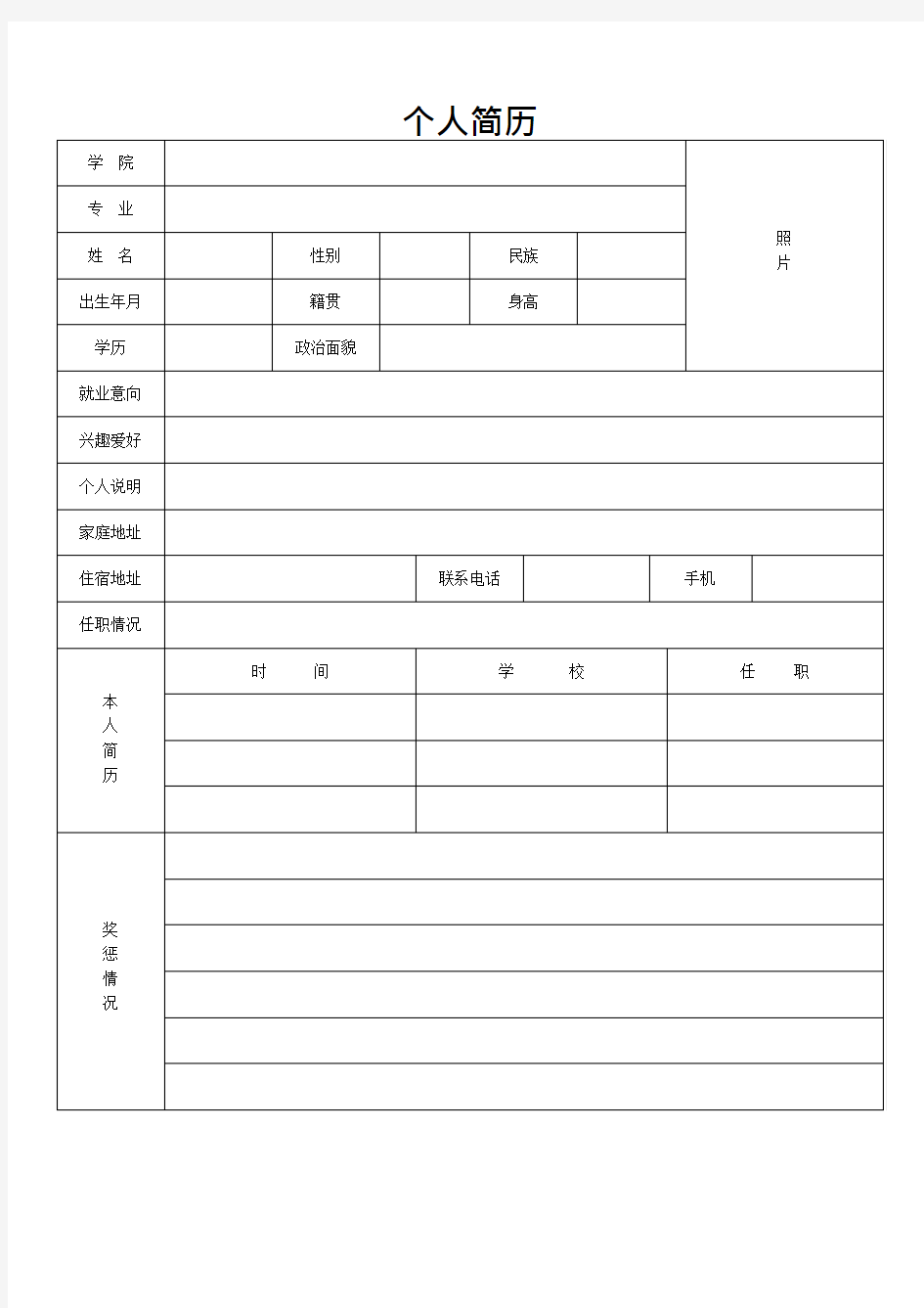 个人简历表格免费下载(可编辑修改word版)