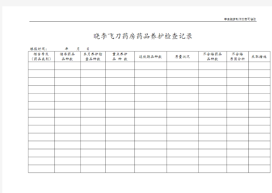 药房药品养护检查记录表