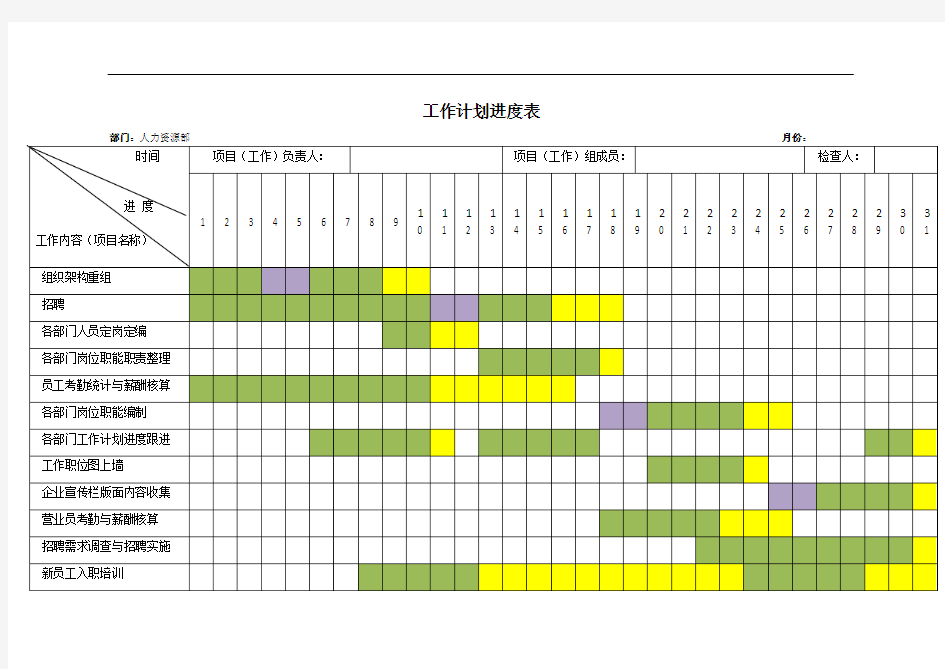 工作计划进度表模板