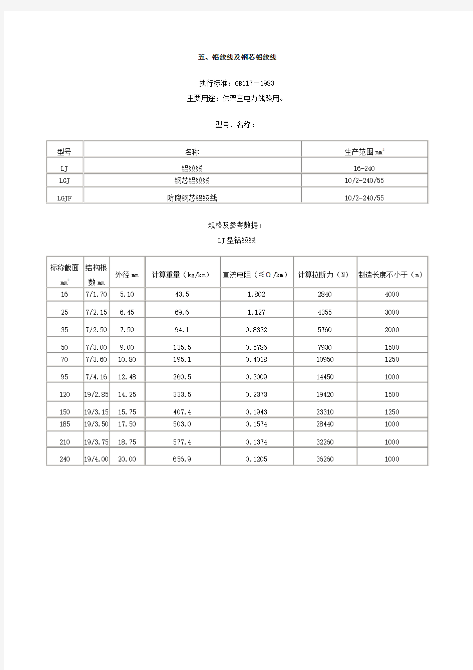 钢芯铝绞线重量