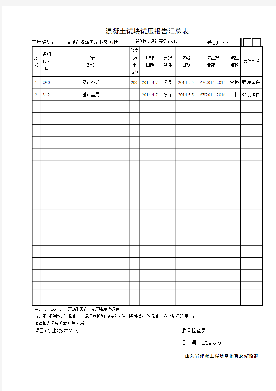 混凝土试块试压报告汇总表