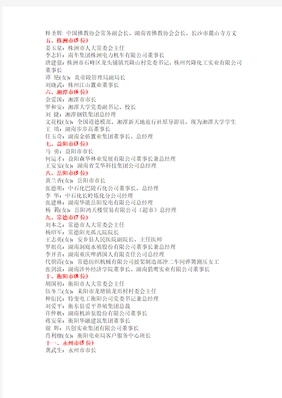 湖南省第十一届全国人大代表 政协委员名单