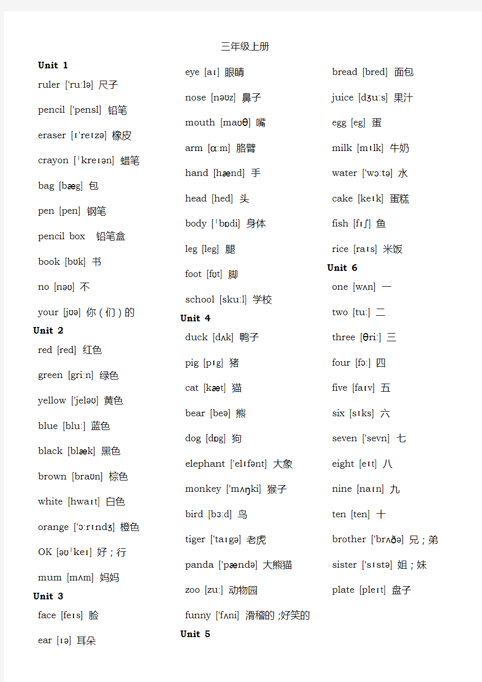 新人教版PEP英语单词表(三年级至六年级全8册)