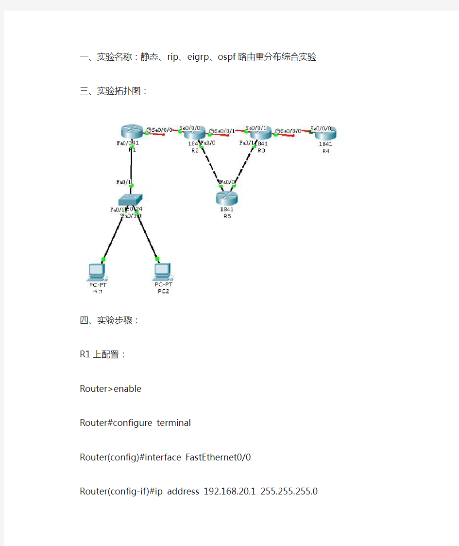 静态、rip、eigrp、ospf路由重分布综合实验