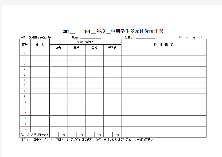 学生综合素质评价登记表