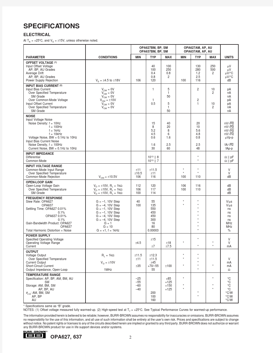 opa637精密高速 Difet(R) 运算放大器