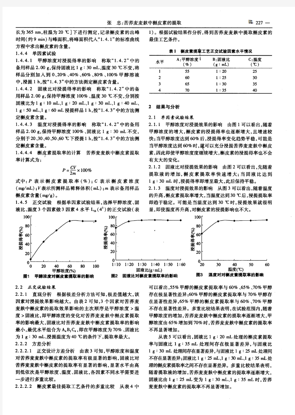 苦荞麦麦麸中槲皮素的提取