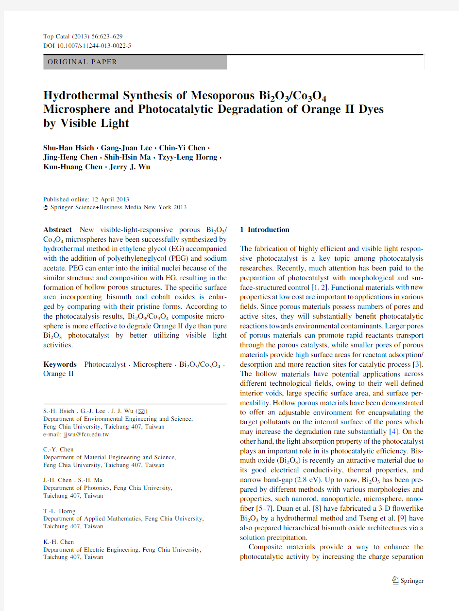 Hydrothermal Synthesis of Mesoporous Bi2O3Co3O4 Microsphere and Photocatalytic Degradation of Orange