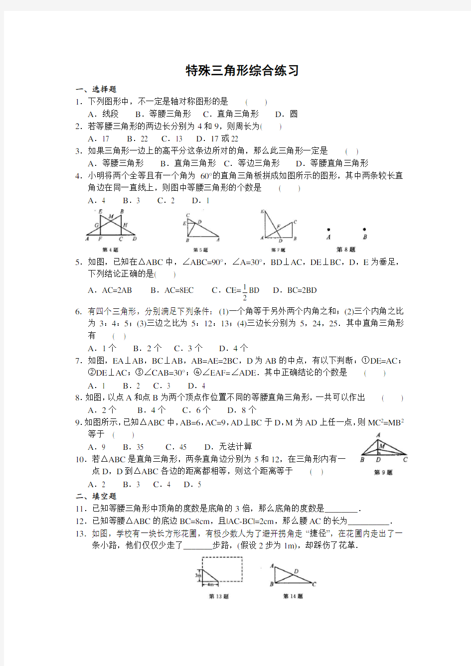 初二数学特殊三角形部分_练习题(含答案)