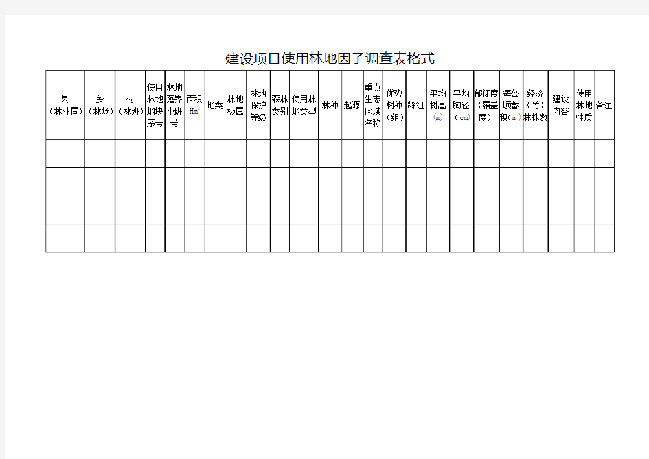 建设项目使用林地各类调查表格式(共10张表)