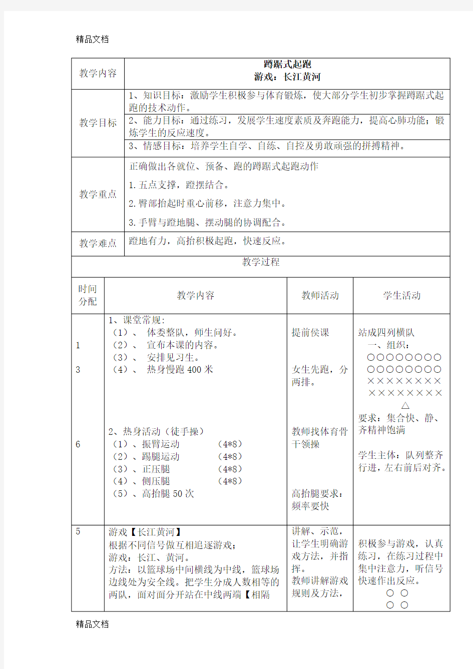 最新优质课教案--蹲踞式起跑教案