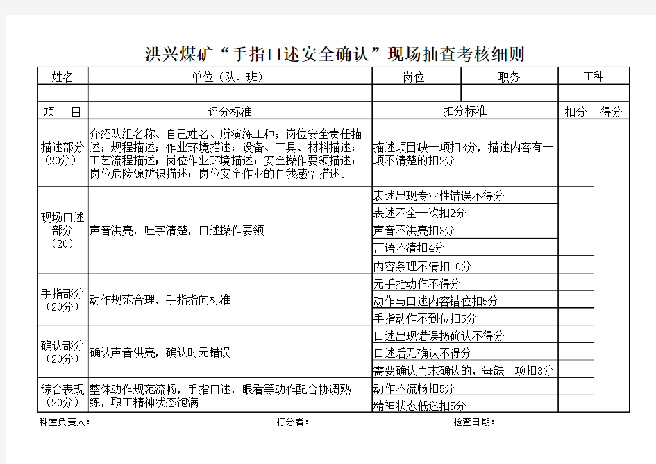 手指口述安全确认工作法考核细则