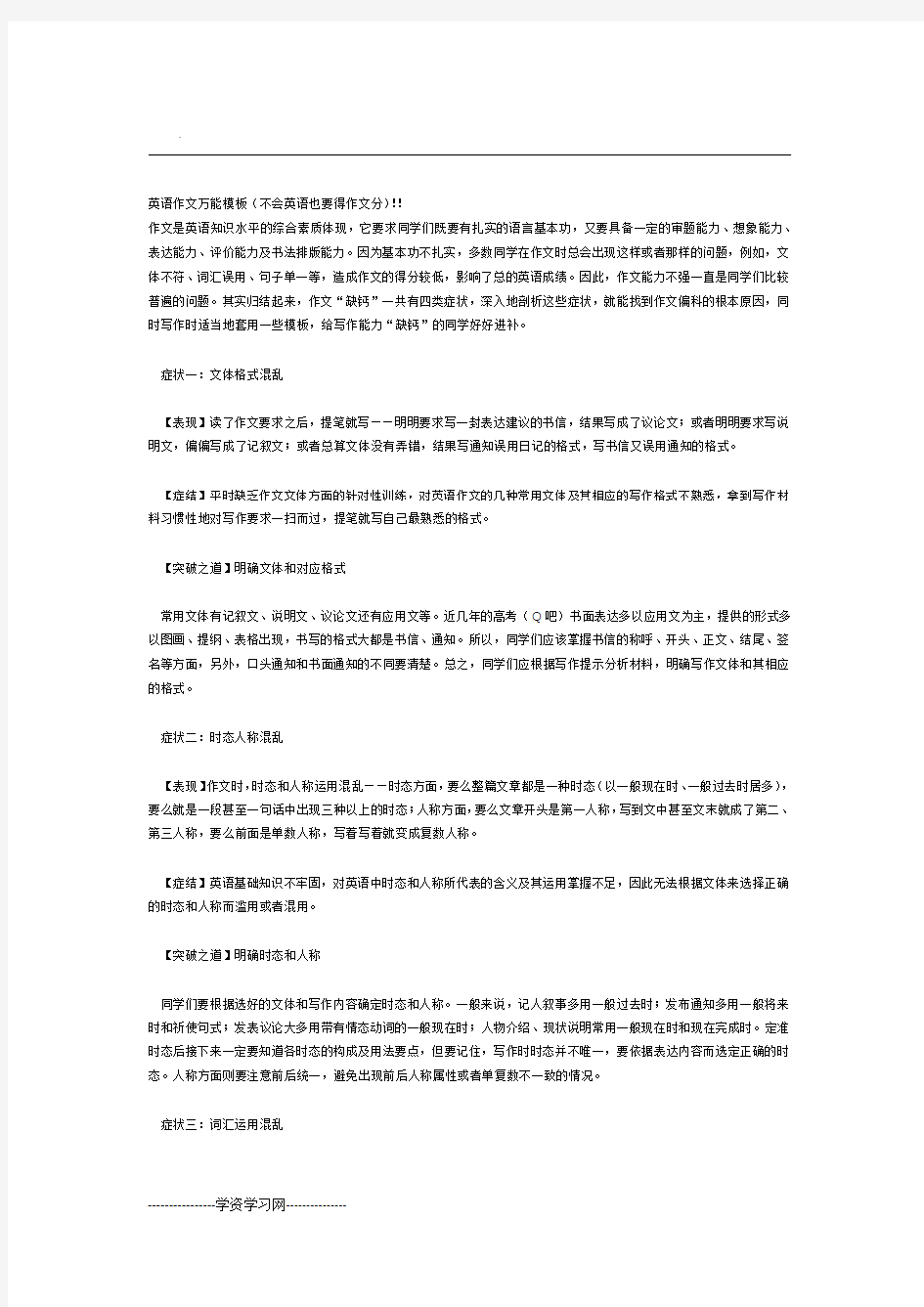 专升本英语作文万能模板再不会也能得点分