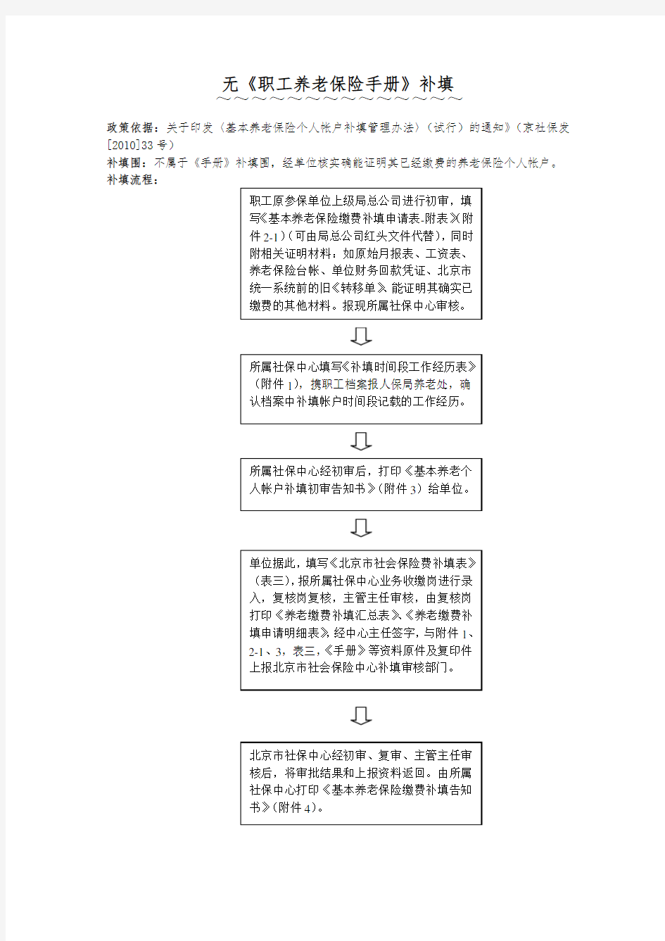 北京市职工养老保险手册个人账户补填流程图