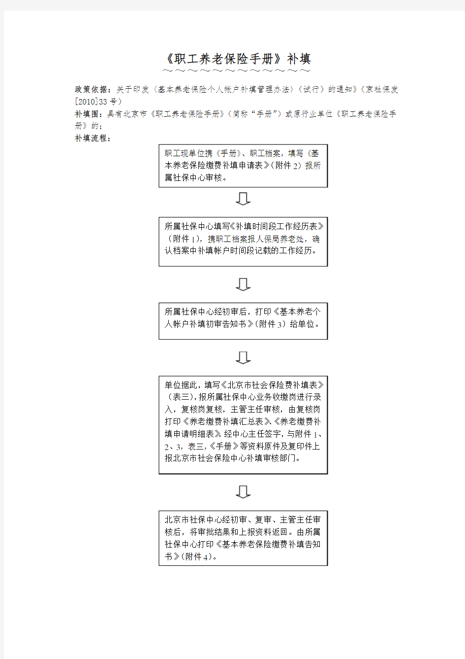 北京市职工养老保险手册个人账户补填流程图