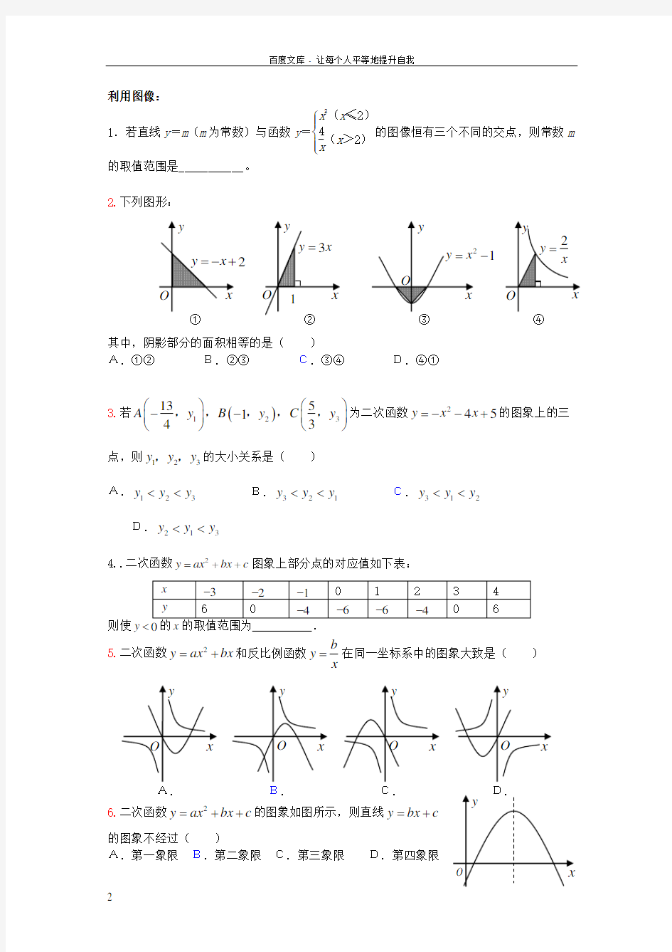 初中数学函数专题练习及答案