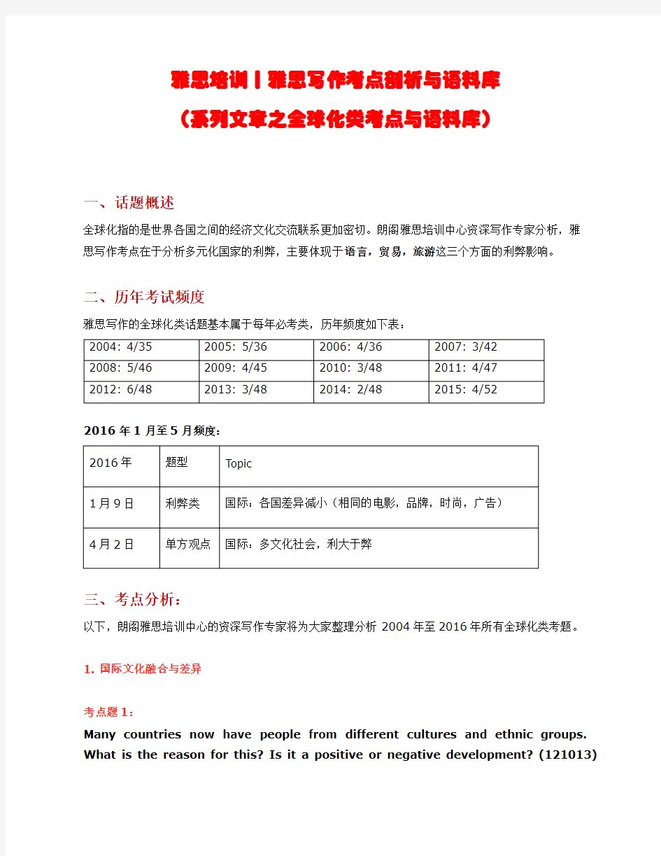 雅思写作考点剖析与语料库(全球化类考点与语料库)