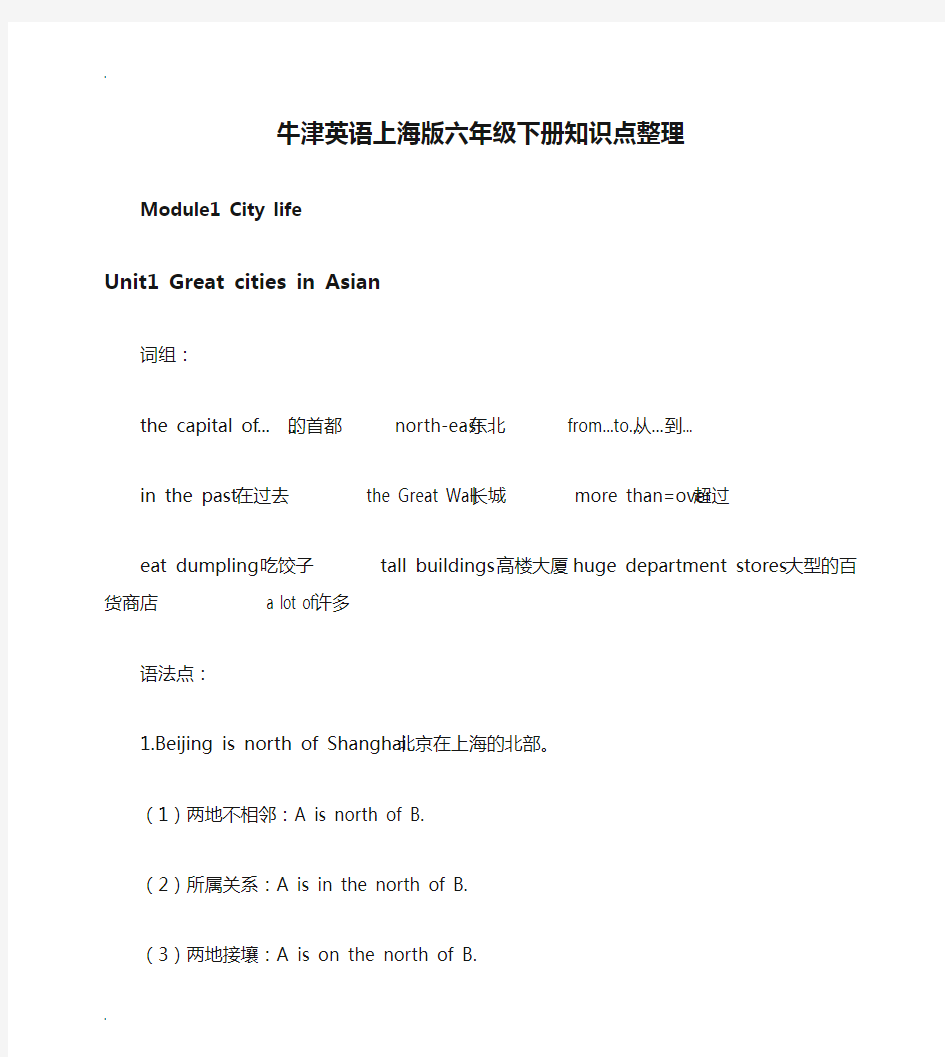 【深圳市】牛津英语上海版六年级下册知识点整理