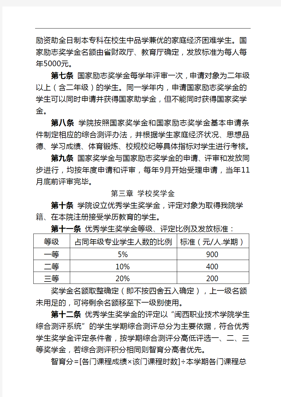 闽西职业技术学院奖学金评定办法(新)