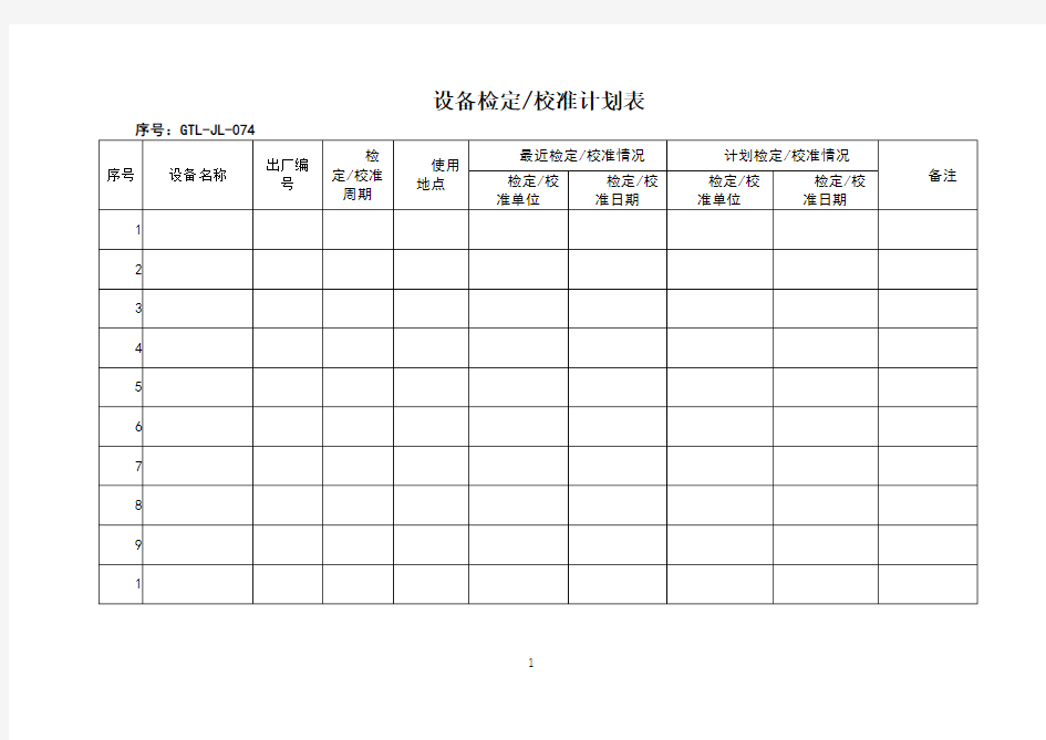 仪器设备检定校准计划表