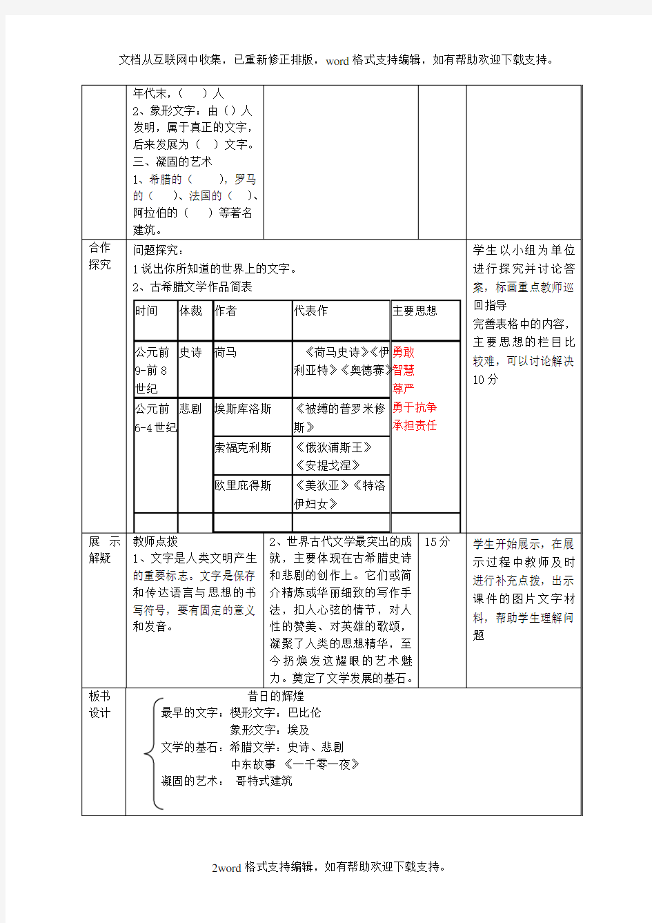 八年级历史下册第24课昔日的辉煌教案北师大版