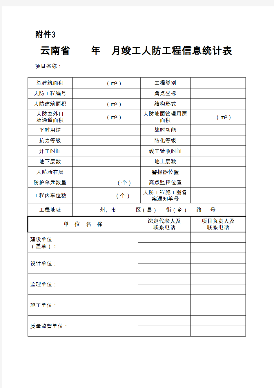 竣工人防工程信息统计表-人防办