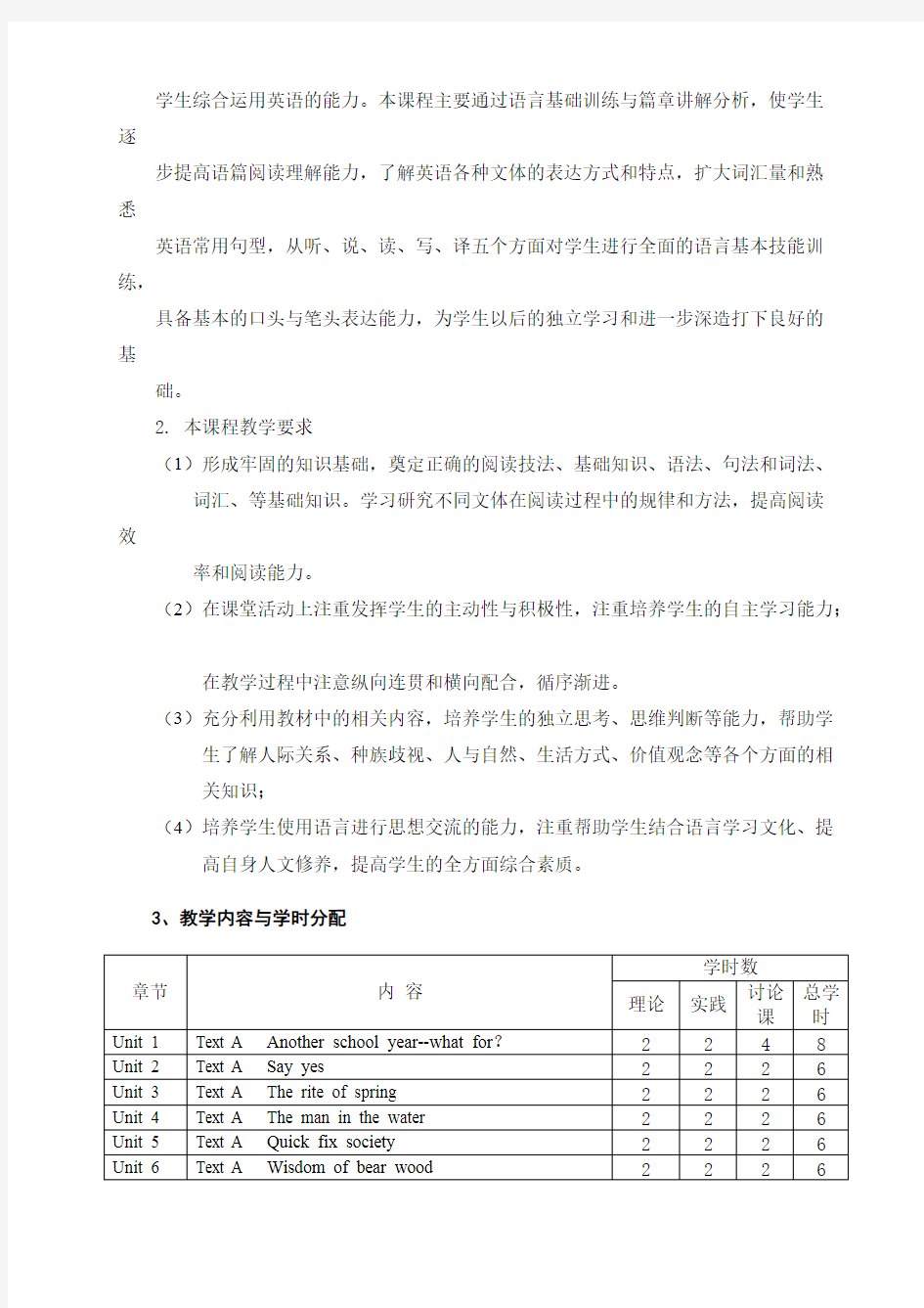 现代大学英语精读(2)教学大纲