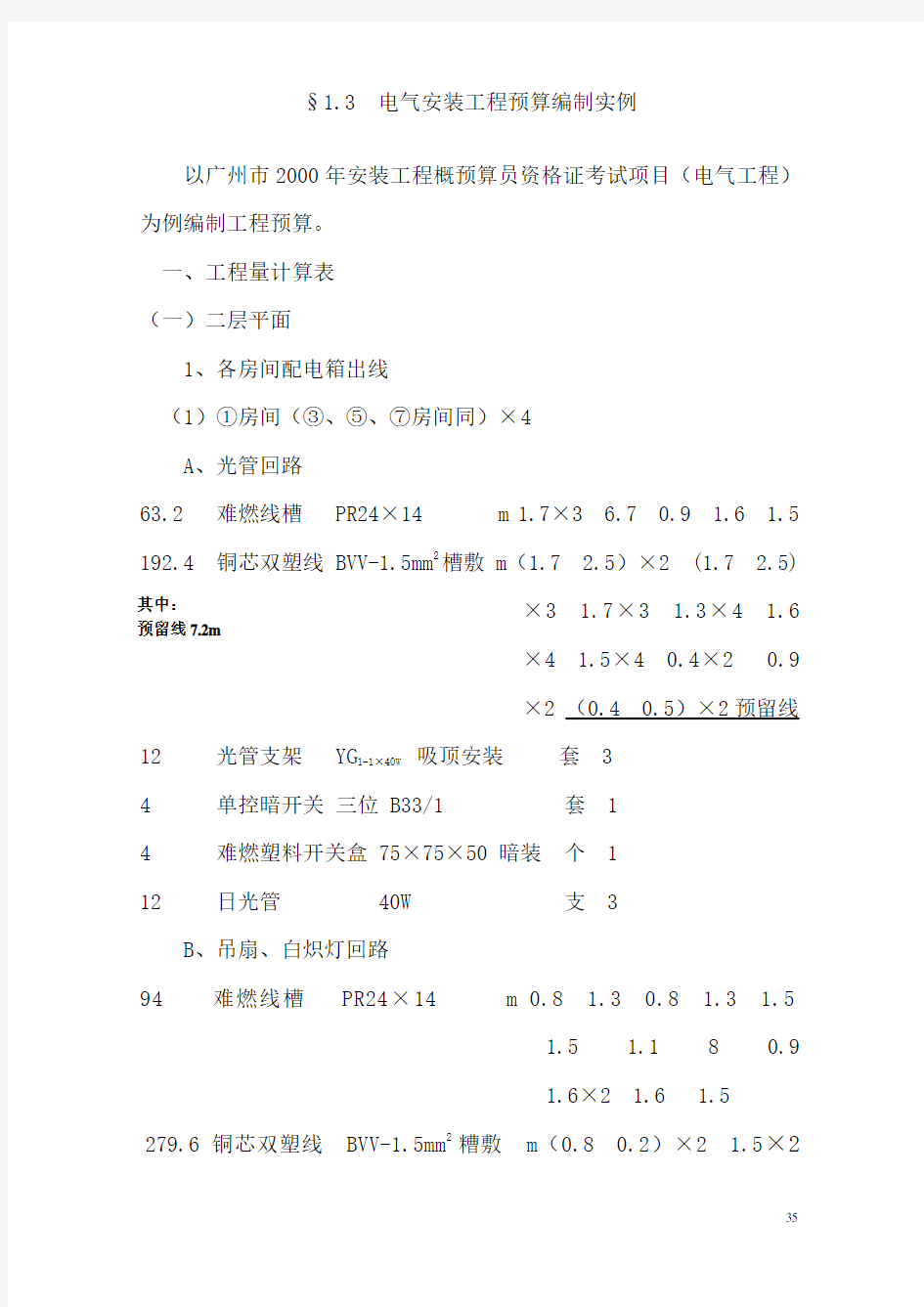 电气预算实例