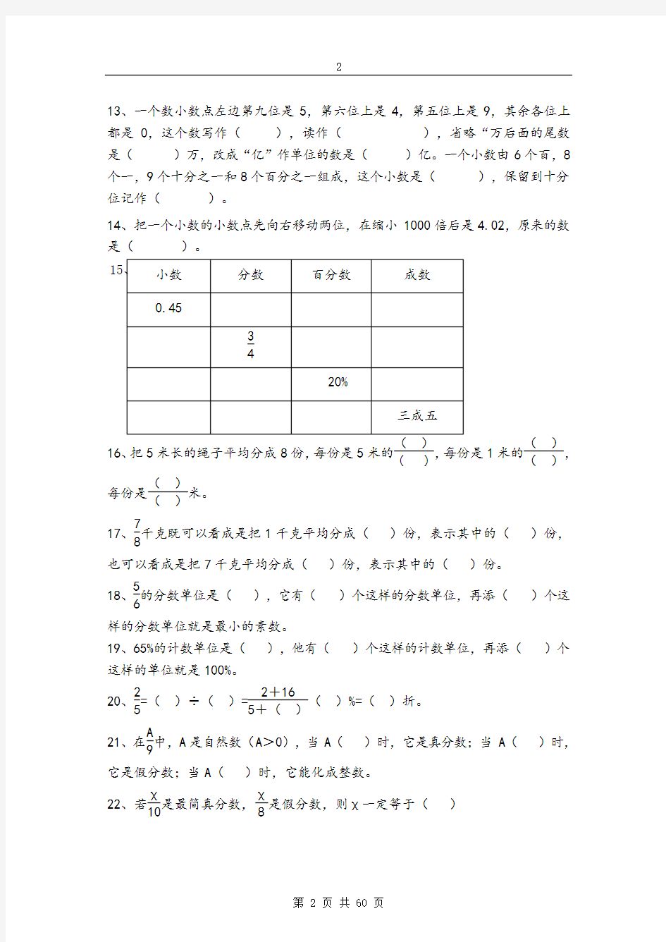 小学六年级数学总复习题库(分类)