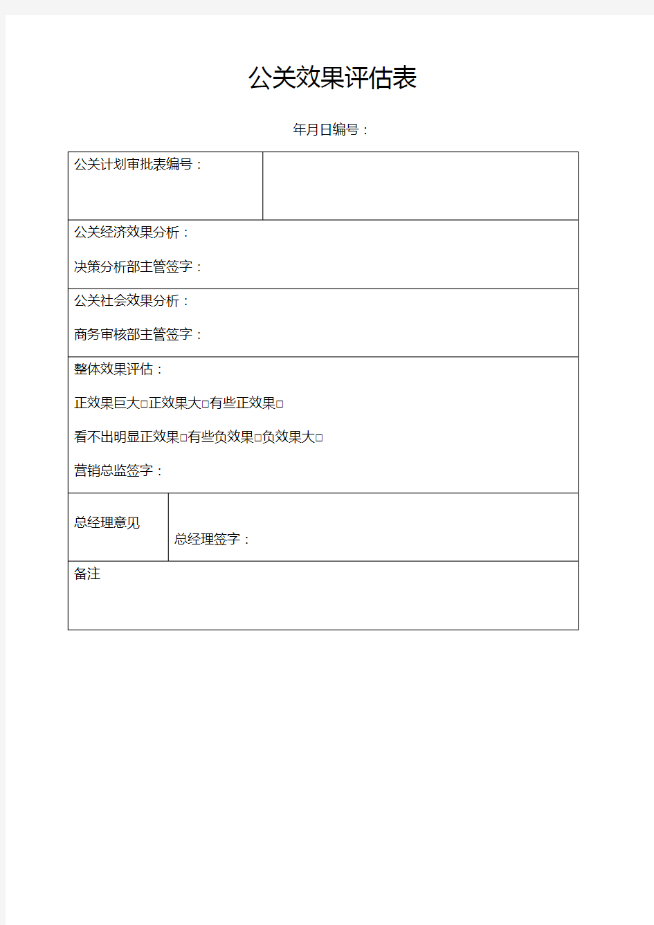 公关效果评估表