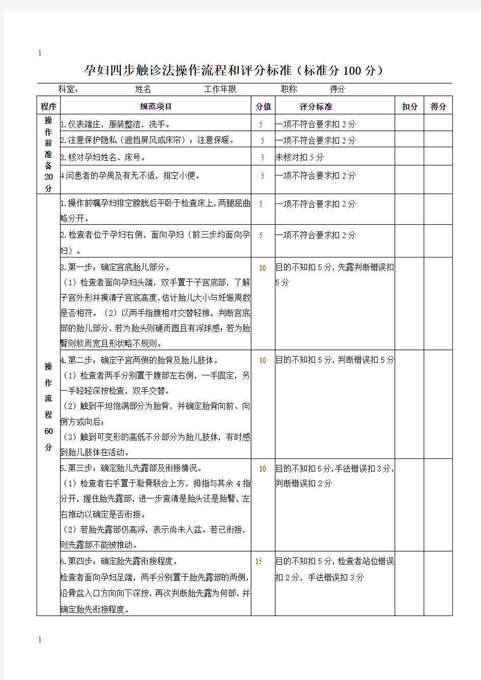 孕妇四步触诊法的操作流程和操作标准