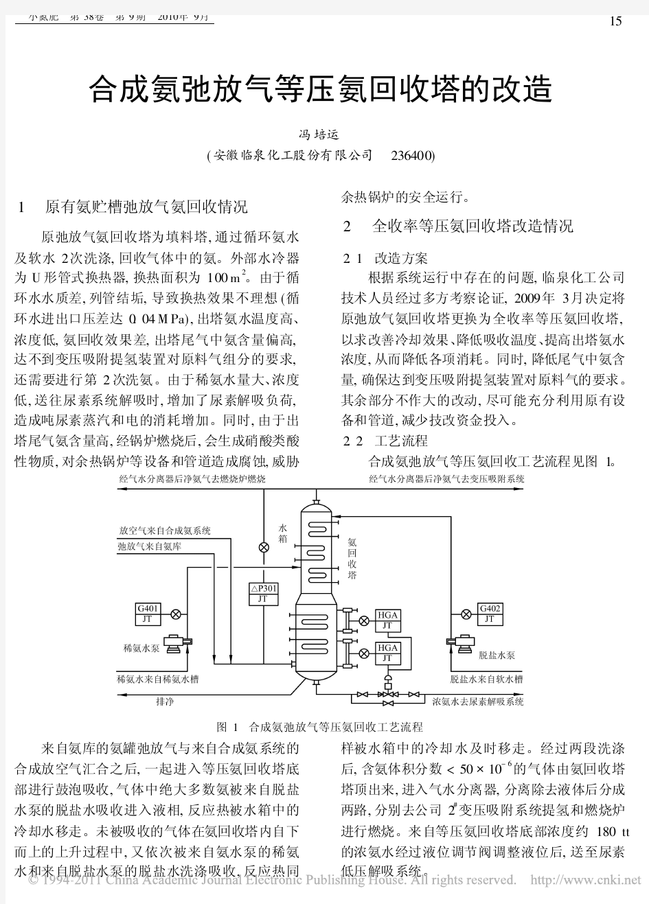 合成氨弛放气等压氨回收塔的改造