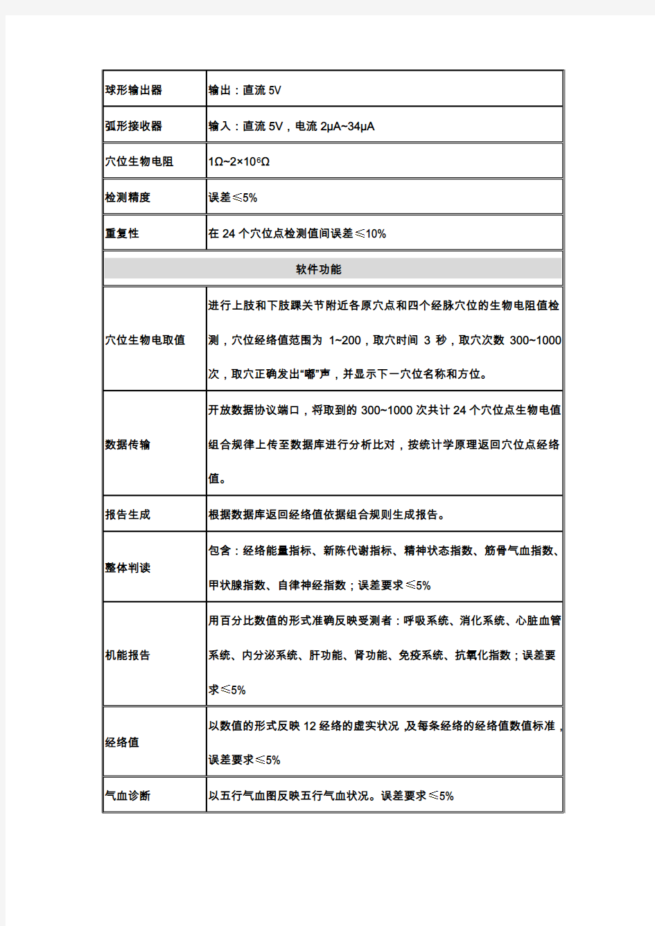 中医经络检测仪技术参数