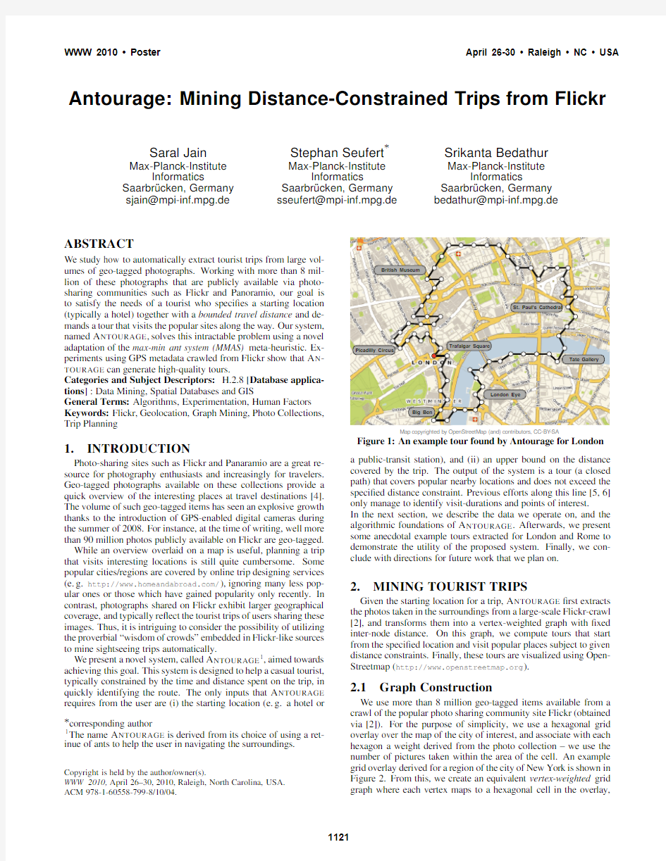 Antourage - Mining Distance-Constrained Trips from Flickr