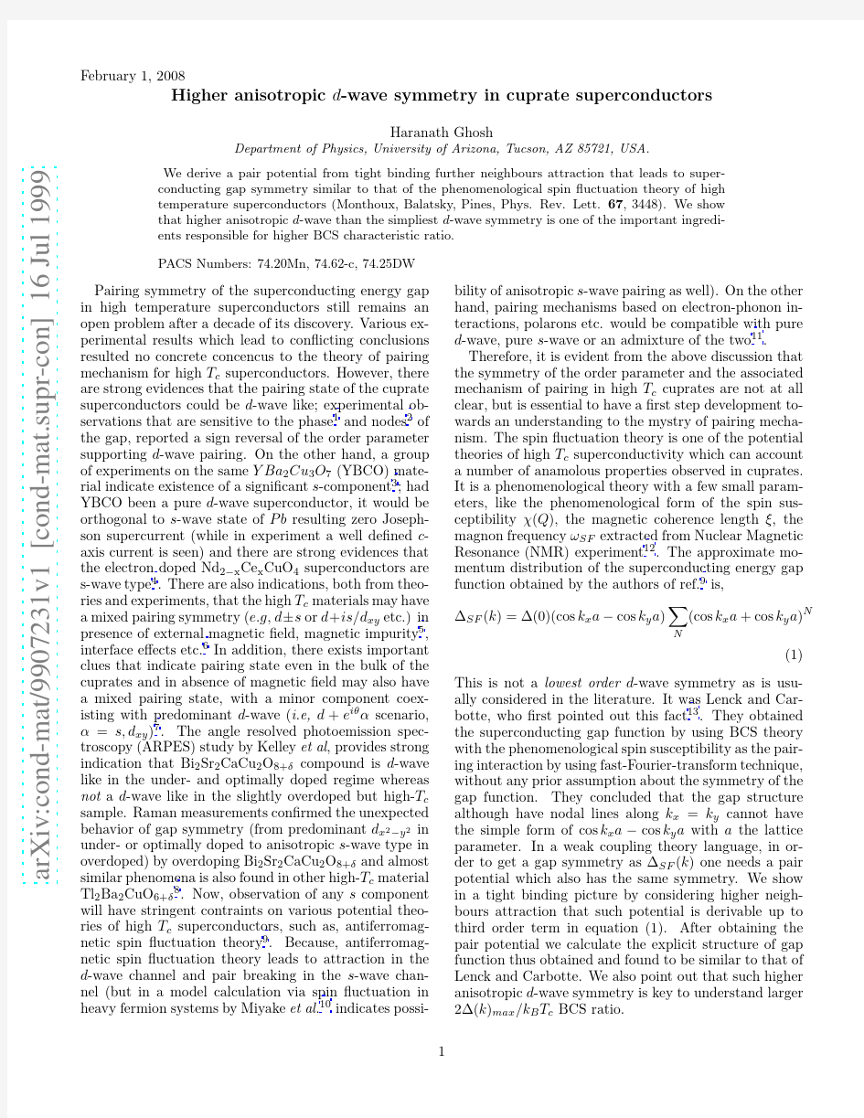 Higher anisotropic d-wave symmetry in cuprate superconductors