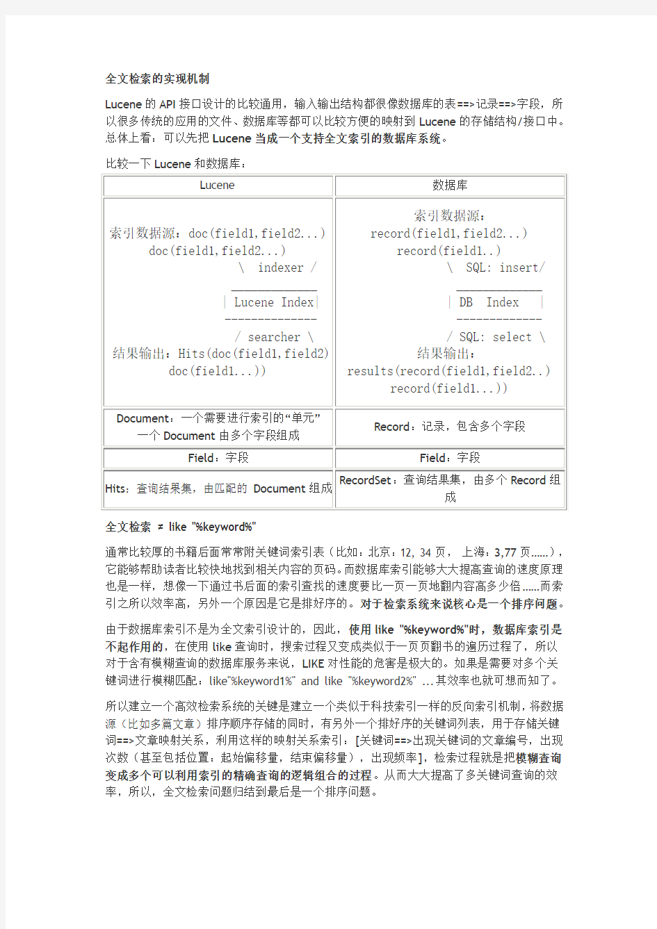 Lucene：基于Java的全文检索引擎简介