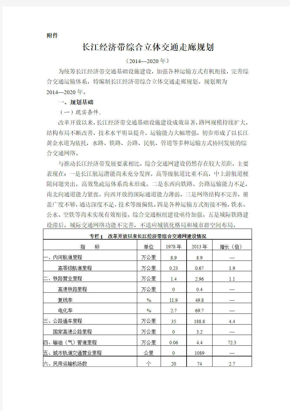 长江经济带综合立体交通走廊规划(2014—2020年)