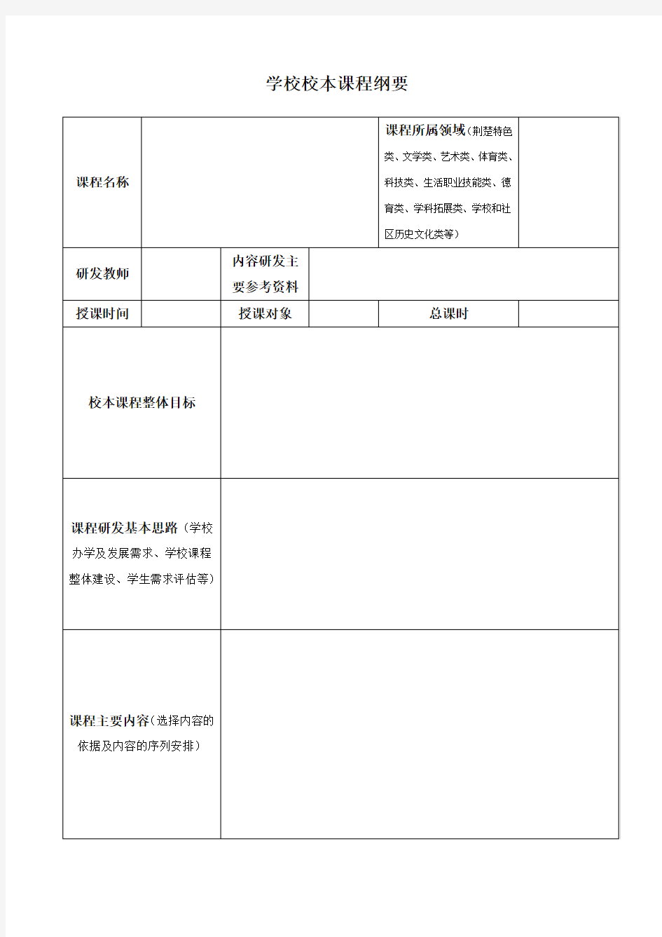 学校校本课程纲要(参考范例)