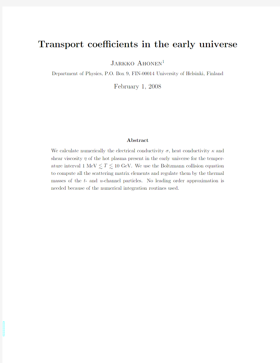Transport coefficients in the early universe