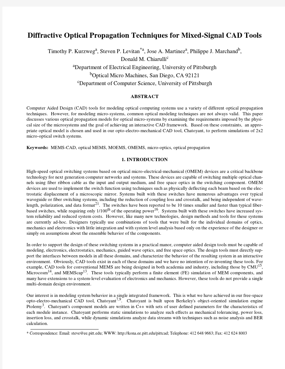 Diffractive Optical Propagation Techniques for Mixed-Signal CAD Tools